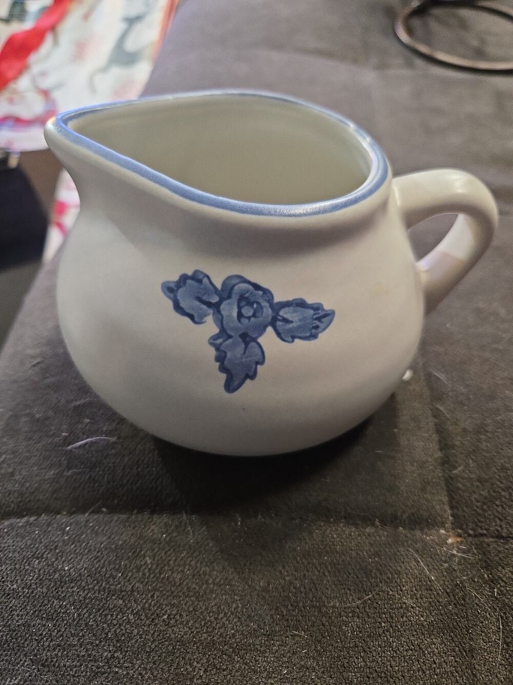 Pfaltzgraff Blue Floral Stoneware Creamer Vintage Impressed Mark Farmhouse Decor